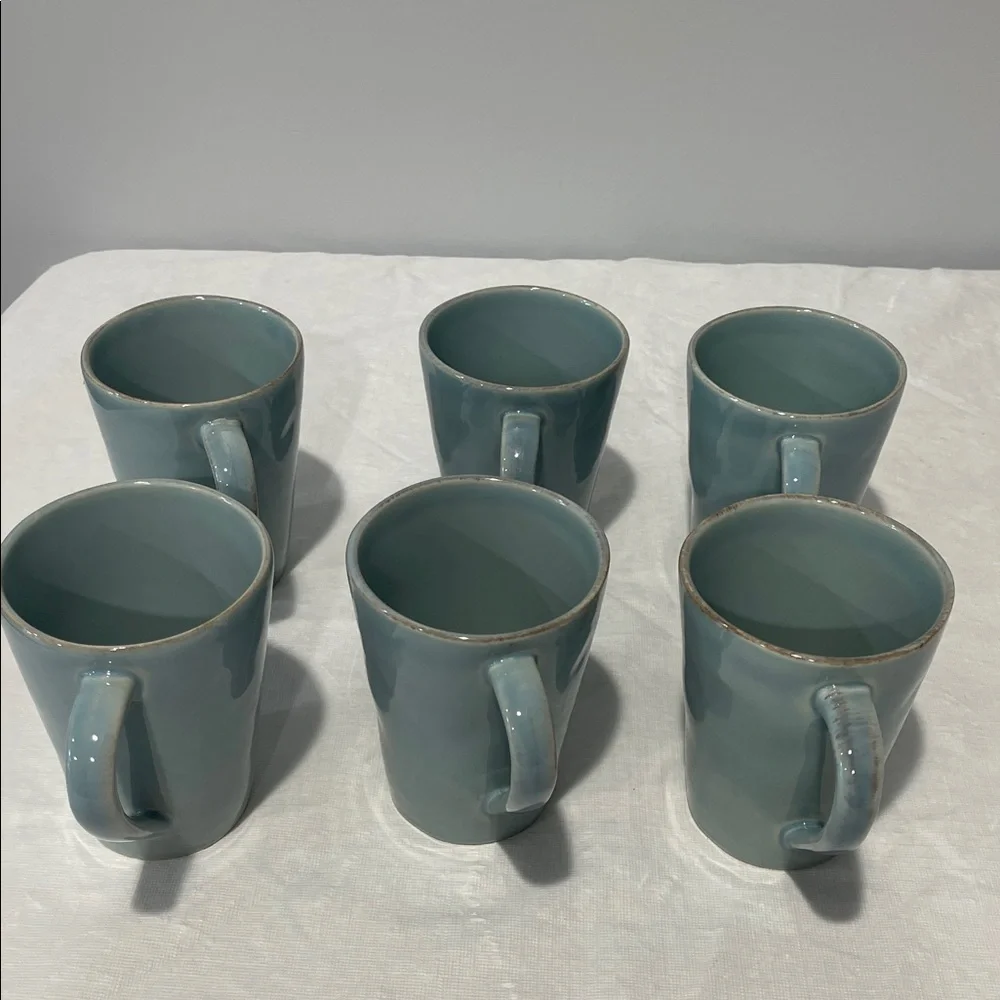 Crate & Barrel Marin Blue Coffee Mugs Made In Portugal Set Of 6